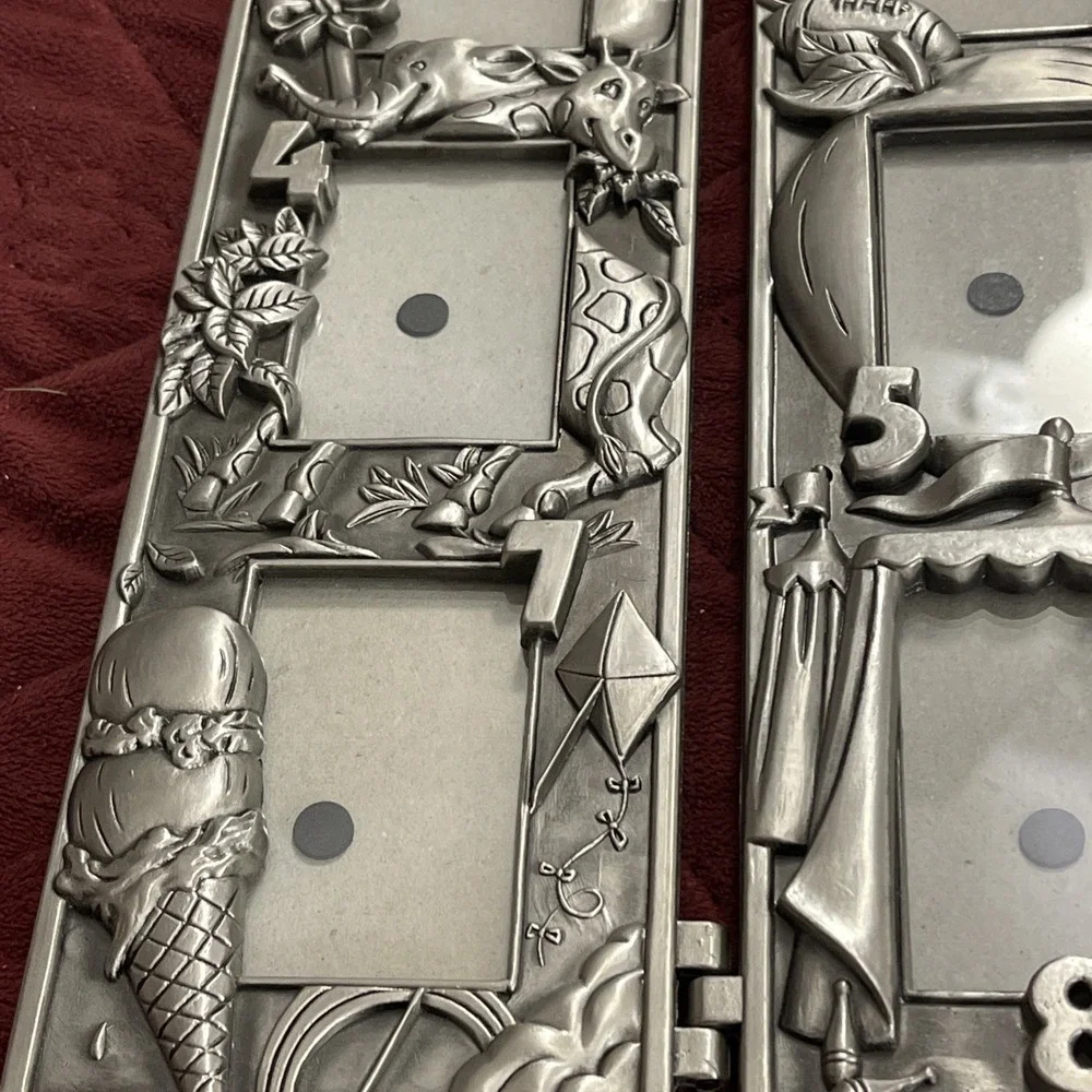 Vintage 3 Pewter Panel Children's Picture Frame‎ - Toys (9) 1-9 Wallet Size Pics
